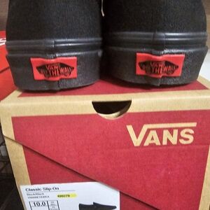 Vans Black Slip-On with Red Logo